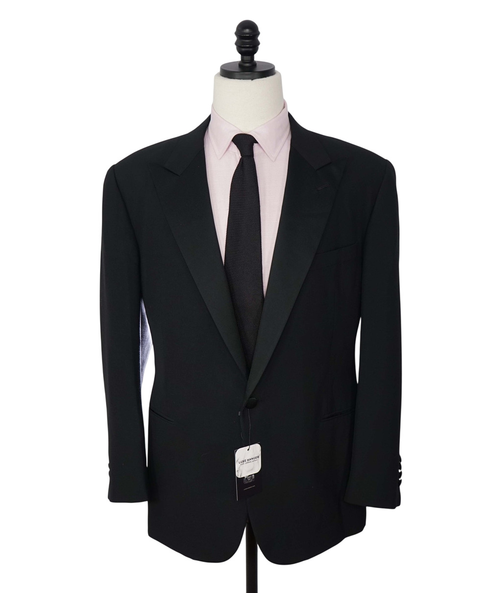 $3,295 RALPH LAUREN PURPLE LABEL - Black Wool Peak Lapel 1-Btn Dinner Jacket-46R